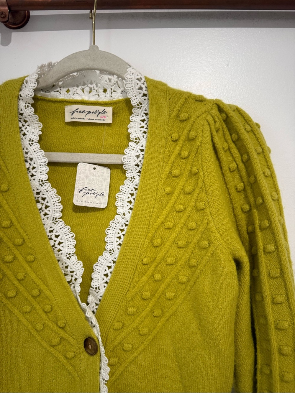Free People Lace SoftSpun Long Sleeve Cardigan Green - Picture 4 of 6